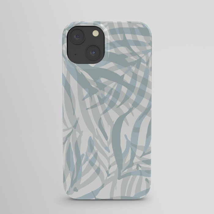 Digital palm leaves in pastel blue and gray iPhone Case