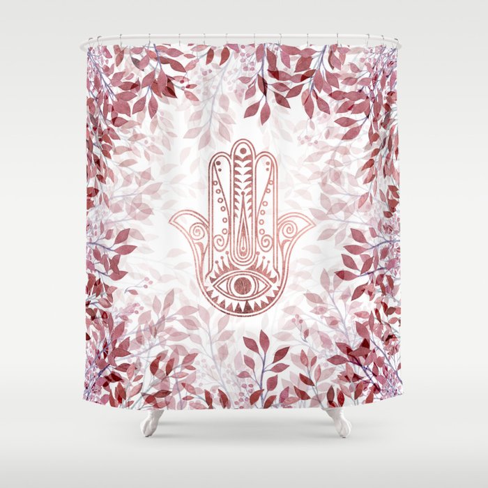 Modern Burgundy Faux Rose Gold Hamsa Hand Of Fatima Floral Shower