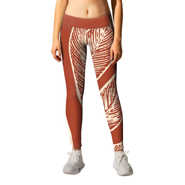 Elegant Leaves Nature Orange Beige Terracotta Leggings