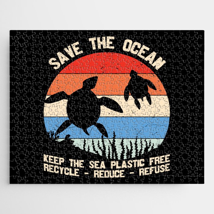 Save The Ocean Vintage Turtle Jigsaw Puzzle