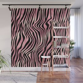 Pink Black Zebra Stripes Pattern Wall Mural