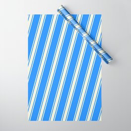 [ Thumbnail: Blue and Beige Colored Striped/Lined Pattern Wrapping Paper ]
