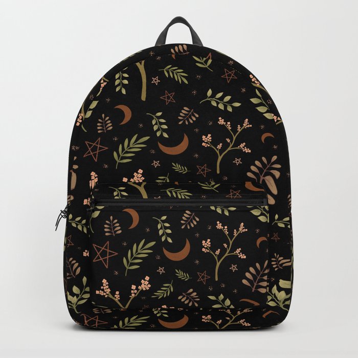 Plant Magick Nature Pattern Black Backpack