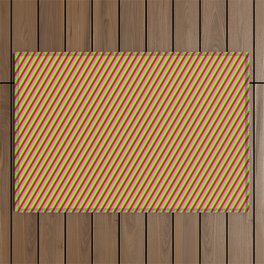 [ Thumbnail: Red, Hot Pink & Chartreuse Colored Lined/Striped Pattern Outdoor Rug ]