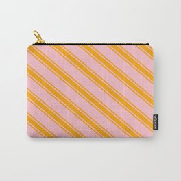 [ Thumbnail: Pink & Orange Colored Lines/Stripes Pattern Carry-All Pouch ]