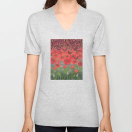 red sky, butterflies, poppies, & snails V Neck T Shirt