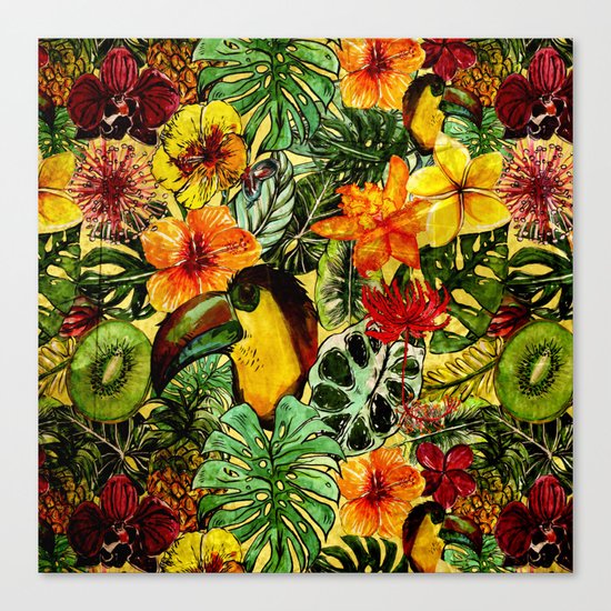 Tropical Vintage Exotic Jungle Flower Flowers - Floral watercolor pattern on #Society6 Canvas Print