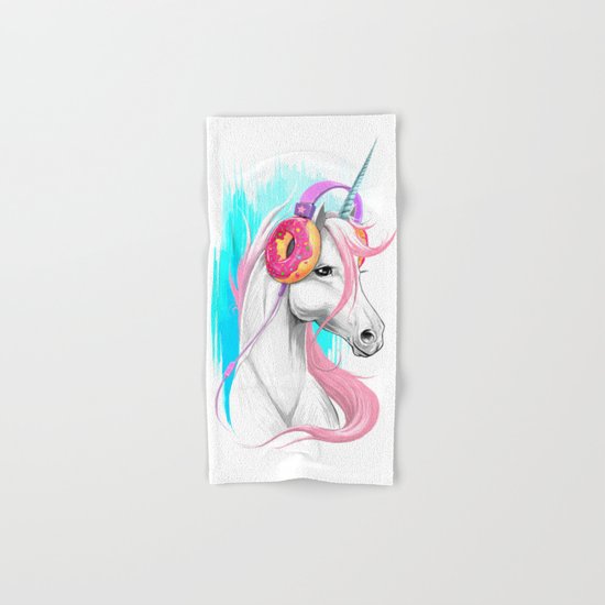Unicorn in the headphones of donuts Hand & Bath Towel