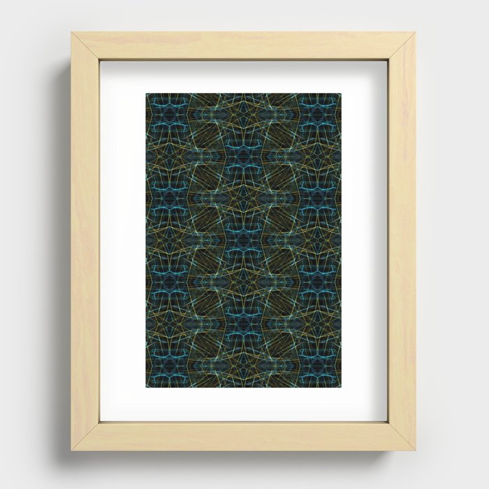 Liquid Light Series 67 ~ Blue & Yellow Abstract Fractal Pattern Recessed Framed Print