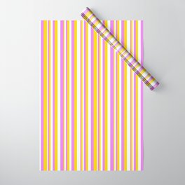 [ Thumbnail: Violet, Yellow, and Mint Cream Colored Lines Pattern Wrapping Paper ]