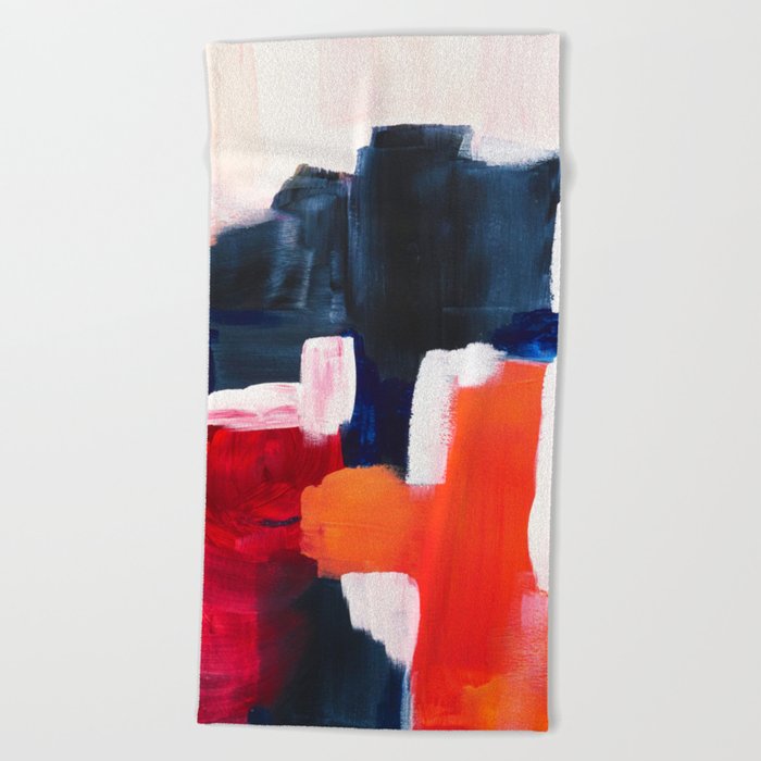 Abstract Painting Navy Pink Coral Beach Towel By Myartspacepr