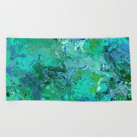 Blue Green Fractured Paint Swirls Beach Towel