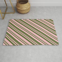 [ Thumbnail: Pink and Dark Olive Green Colored Lines/Stripes Pattern Rug ]