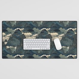Mountain Mist - Japanese Woodblock Print Style Pattern Desk Mat