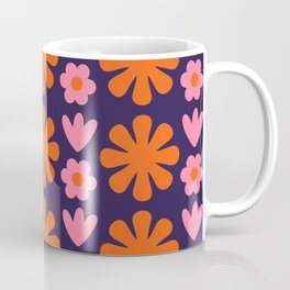 Scandi Floral Grid Retro Flower Pattern Orange Pink Blue Mug