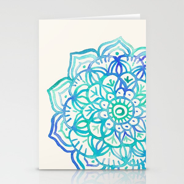 Watercolor Medallion in Ocean Colors Stationery Cards