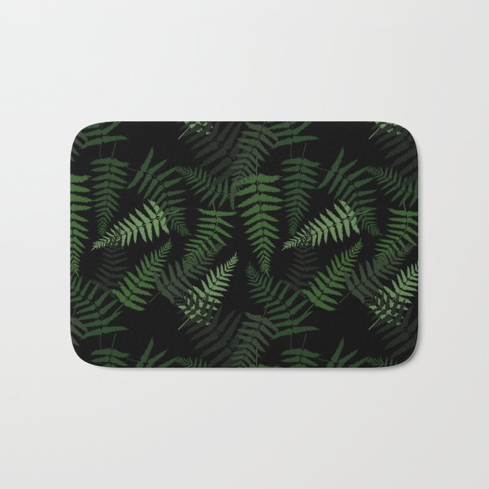 Fern Leaf Pattern on Black Background Bath Mat