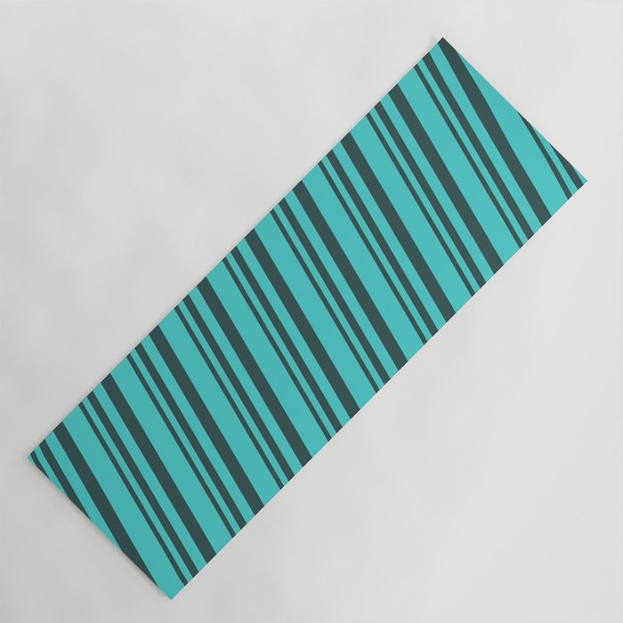 Dark Slate Gray & Turquoise Colored Striped Pattern Yoga Mat