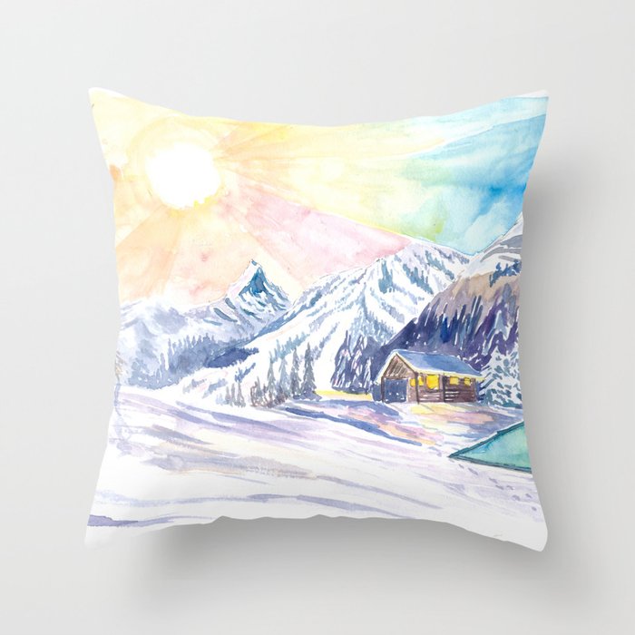 Lonely Winter Hideaway in cozy Mountain Lodge with Outdoor Pool Throw Pillow