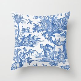 Blue and White Antique French Toile Chinoiserie Throw Pillow