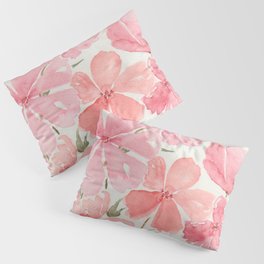 Pink & Coral Cherry Blossoms Watercolor Flowers  Pillow Sham