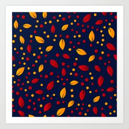 Red & Yellow Colorful Leaf & Dotted Design Art Print