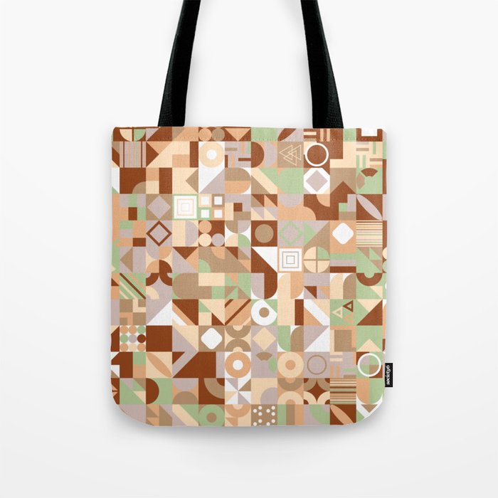 Beige, Green, Brown Colorful Minimalist Geometric Design Gift Pattern Art Print Tote Bag