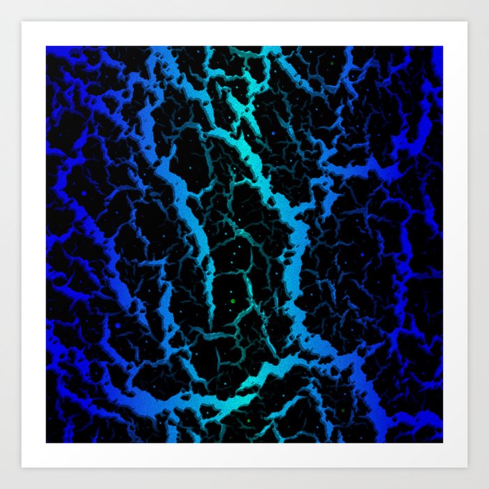 Cracked Space Lava - Blue/Cyan Art Print