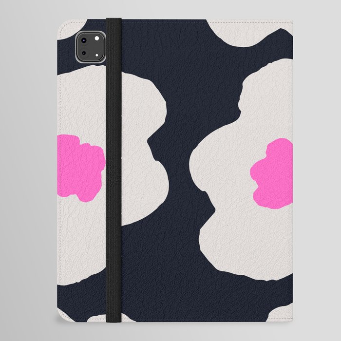 Large Pop-Art Retro Flowers in Gray Pink on Black Background  iPad Folio Case