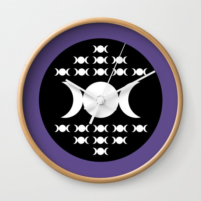 Triple Moon Goddess - White, Black and Ultra Violet Wall Clock