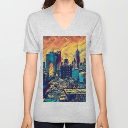 New York City skyline and Chinatown neighborhood in Manhattan V Neck T Shirt