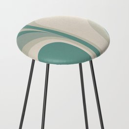 Retro Groovy Abstract Design in Teal, Light Green and Neutral Tones Counter Stool