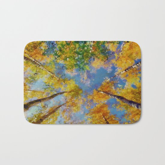 Fall trees in the sky Bath Mat