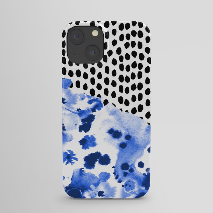 Monroe - painted abstract watercolor ink polka dots dotted indigo blue minimalism nursery iPhone Case