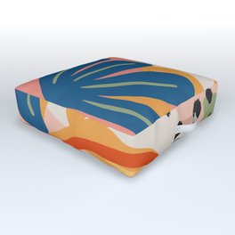 Flower Market Madrid, Abstract Retro Floral Print Outdoor Floor Cushion
