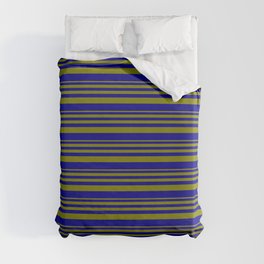 [ Thumbnail: Green & Dark Blue Colored Striped/Lined Pattern Duvet Cover ]