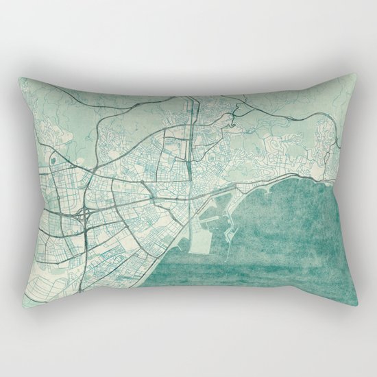 Malaga Map Blue Vintage Rectangular Pillow