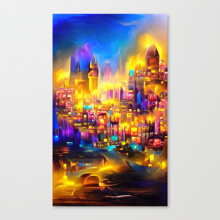 City Lights 14 Golden Glow in the Blue Night Canvas Print