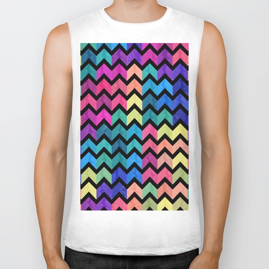 Watercolor Chevron Pattern VII Biker Tank
