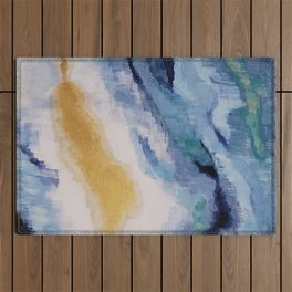 Modern Blue and Gold Abstract Art Outdoor Rug