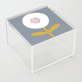 White Puff Ball Flower Art Grey Acrylic Box