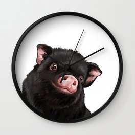Cute Baby Black Pig Wall Clock | Painting, Acrylic, Baby, Illustration, Children, Newborn, Adorable, Realistic, Piglet, Black And White 