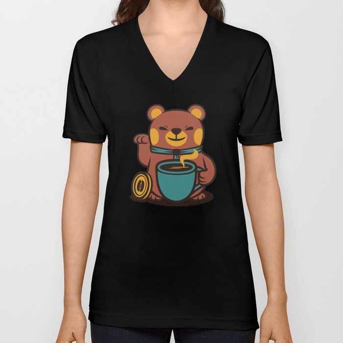  Bear Coffee Manekineko By Tobe Fonseca V Neck T Shirt