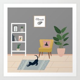 Cat yoga - grey collection Art Print