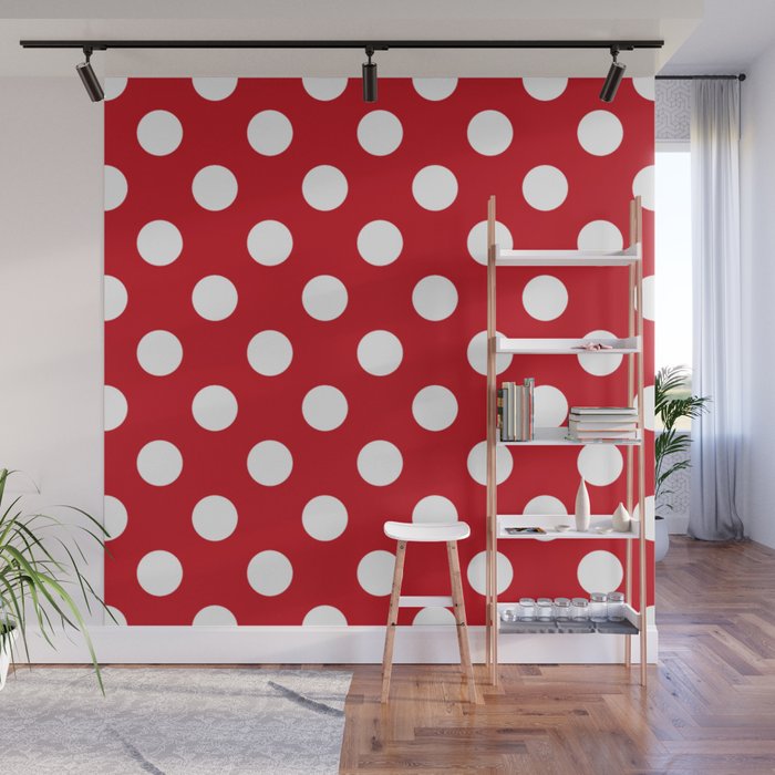 Venetian Red Red White Polka Dots Pois Pattern Wall Mural By