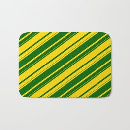 [ Thumbnail: Yellow & Dark Green Colored Lines/Stripes Pattern Bath Mat ]