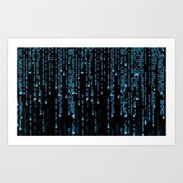 Matrix Binary Blue Code Art Print