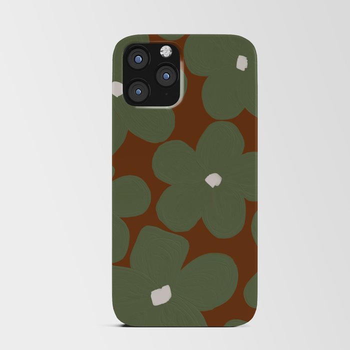 Sage Green Eclectic Flowers on Brown iPhone Card Case