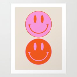 Keep Smiling! - Large Pink and Beige Smiley Face Pattern Art Print
