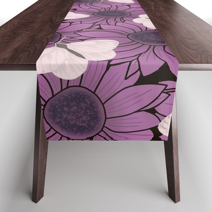 Purple Flowers and Butterflies Table Runner